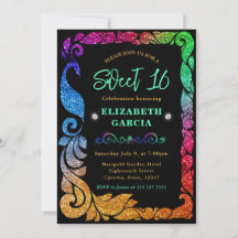 Glam Rainbow Gradient Glitzer Peacock Sweet 16