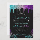 Glam Rainbow Gradient Glitzer Quinceanera Einladung (Vorderseite)