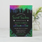 Glam Rainbow Gradient Glitzer Sweet 16 Einladung (Stehend Vorderseite)