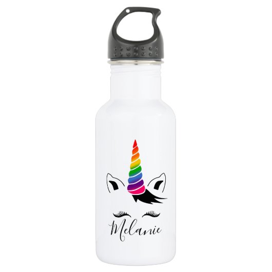 Glam Rainbow Unicorn Edelstahlflasche (Vorderseite)