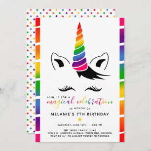 Glam Rainbow Unicorn Geburtstagsparty Einladung