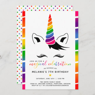Glam Rainbow Unicorn Geburtstagsparty Einladung