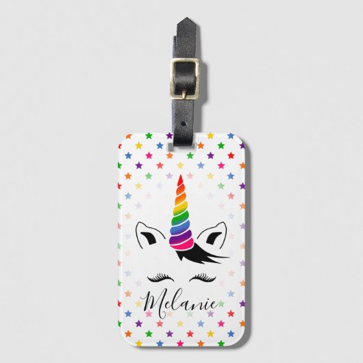 Glam Rainbow Unicorn Gepäckanhänger (Vorderseite Vertikal)