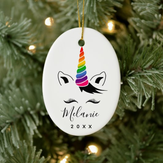 Glam Rainbow Unicorn Keramik Ornament (Baum)