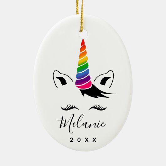 Glam Rainbow Unicorn Keramik Ornament (Hinten)