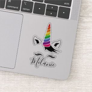 Glam Rainbow Unicorn Name Aufkleber
