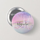 Glam Rainbow Unicorn Ombre Glitzer Pink Monogram Button (Vorne & Hinten)