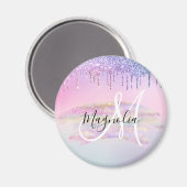 Glam Rainbow Unicorn Ombre Glitzer Pink Monogram Magnet (Vorderseite/Rückseite)
