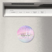 Glam Rainbow Unicorn Ombre Glitzer Pink Monogram Magnet (In Situ (Geschirrspüler))