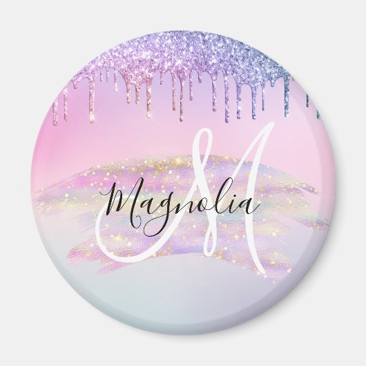 Glam Rainbow Unicorn Ombre Glitzer Pink Monogram Magnet (Vorne)