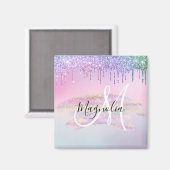 Glam Rainbow Unicorn Ombre Glitzer Pink Monogram Magnet (Vorderseite/Rückseite)