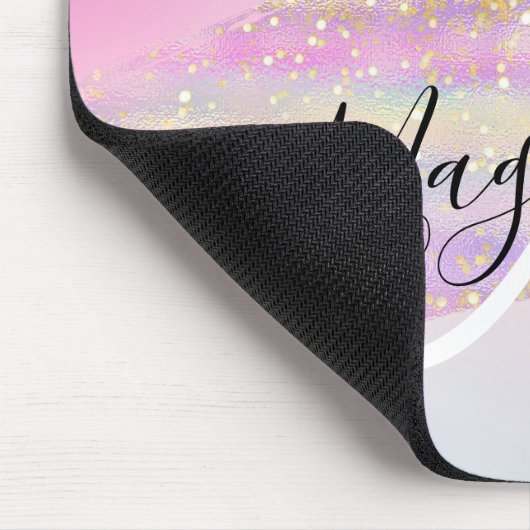 Glam Rainbow Unicorn Ombre Glitzer Pink Monogram Mousepad (Ecke)