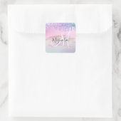 Glam Rainbow Unicorn Ombre Glitzer Pink Monogram Quadratischer Aufkleber (Tasche)