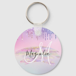 Glam Rainbow Unicorn Ombre Glitzer Pink Monogram Schlüsselanhänger