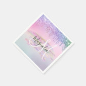 Glam Rainbow Unicorn Ombre Glitzer Pink Monogram Serviette (Ecke)