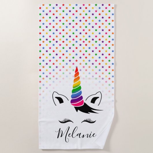 Glam Rainbow Unicorn Strandtuch (Vorderseite)