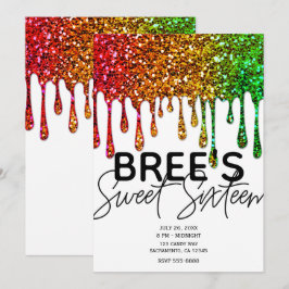 Glam Rasta Rainbow Glitzer Tropfen Sweet 16 Party Einladung