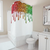 Glam Rasta Rainbow Glitzer Tropfens White Duschvorhang (Beispiel)
