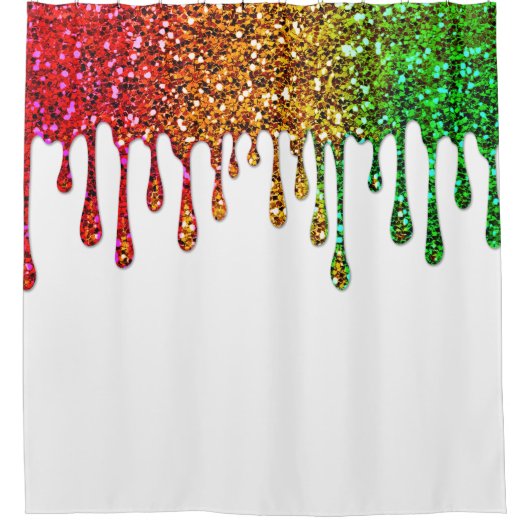 Glam Rasta Rainbow Glitzer Tropfens White Duschvorhang (Vorderseite)