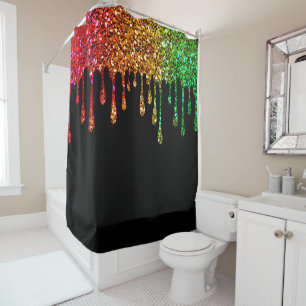 Glam Rasta Regenbogen Glitter Tropfen Schwarz Duschvorhang