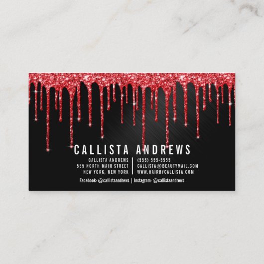 Glam Red Black Metallic Glitzer Tropfen Makeup Visitenkarte (Rückseite)