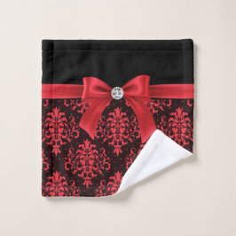 Glam Red Bow-Red Lace-Black Badhandtuch Set
