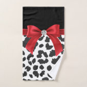 Glam Red Bow-White Leopard Print Black Badhandtuch Set (Handtuch)