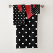 Glam Red Bow-White Polka Dots Black Badhandtuch Set (Insitu)