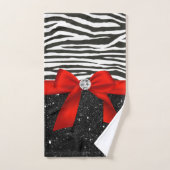 Glam Red Bow-Zebra Print-Black Sparkle Badhandtuch Set (Handtuch)