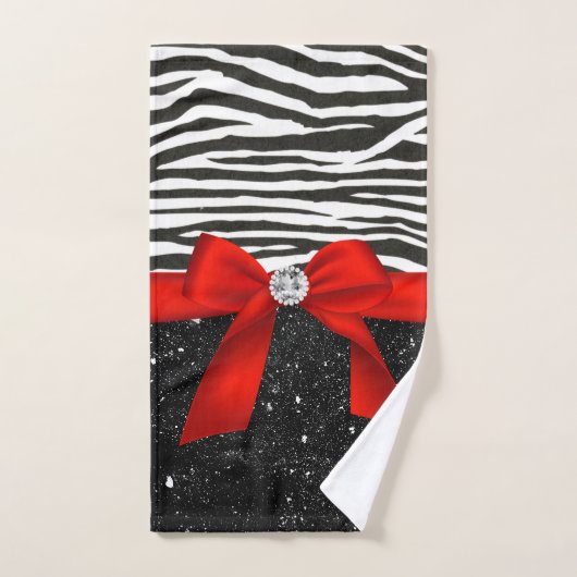 Glam Red Bow-Zebra Print-Black Sparkle Badhandtuch Set (Handtuch)