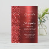 Glam Red Brushed Metal QR Code Wedding Einladung (Stehend Vorderseite)