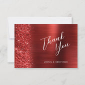 Glam Red Brushed Metal Wedding Flat Thank You Karte (Vorderseite)