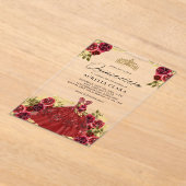 Glam Red Dress Floral Watercolor 15. Quinceañera Acryleinladungen (Ablage )