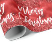 Glam Red Foil Glitzer Frohe Weihnachtskalligraphie Geschenkpapier (Rolleneckpunkt)