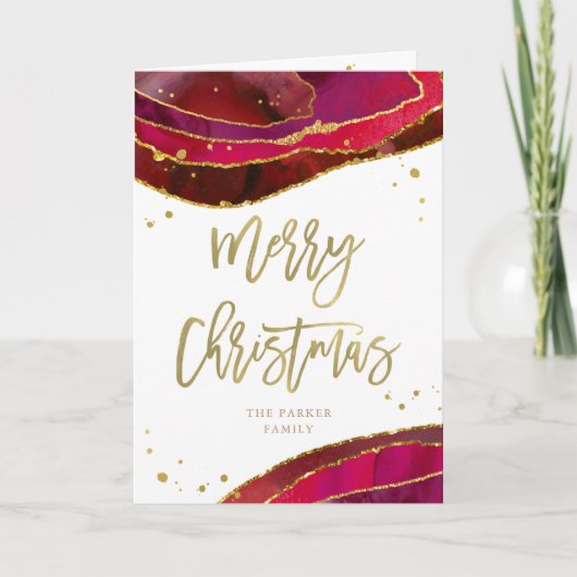 Glam Red Geode mit Gold | Frohe Weihnachten (Vorderseite)