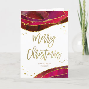 Glam Red Geode mit Gold   Frohe Weihnachten