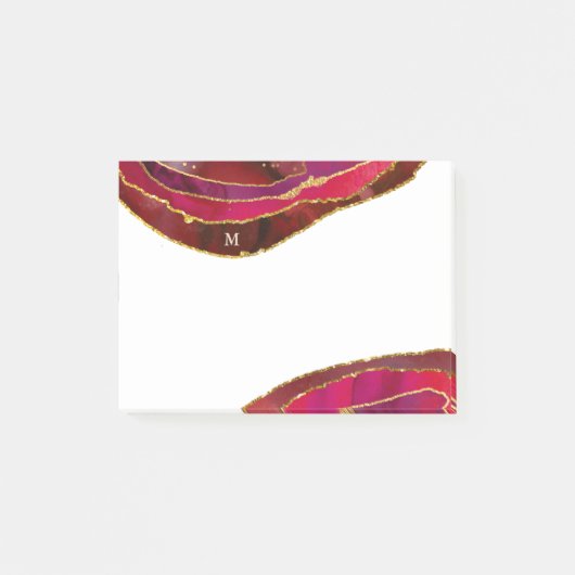 Glam Red Geode mit Gold und Monogram | Weihnachten Post-it Klebezettel (Vorderseite)