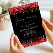 Glam Red Glitzer Borders Black Galentines Party Einladung