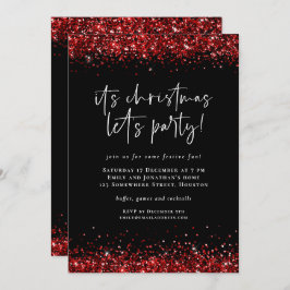 Glam Red Glitzer Borders Lasse Party Weihnachten Einladung