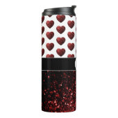Glam Red Glitzer Glitzern Herzmuster Monogramm Thermosbecher (Nach links gedreht)