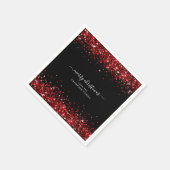 Glam Red Glitzer Name MerChristmas Black Serviette (Ecke)