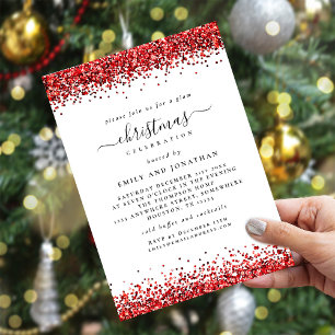 Glam Red Glitzer Weihnachtsweiße Party Einladung