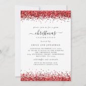 Glam Red Glitzer Weihnachtsweiße Party Einladung (Vorderseite)