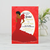 Glam Red & Gold African American Brautparty Einladung (Stehend Vorderseite)