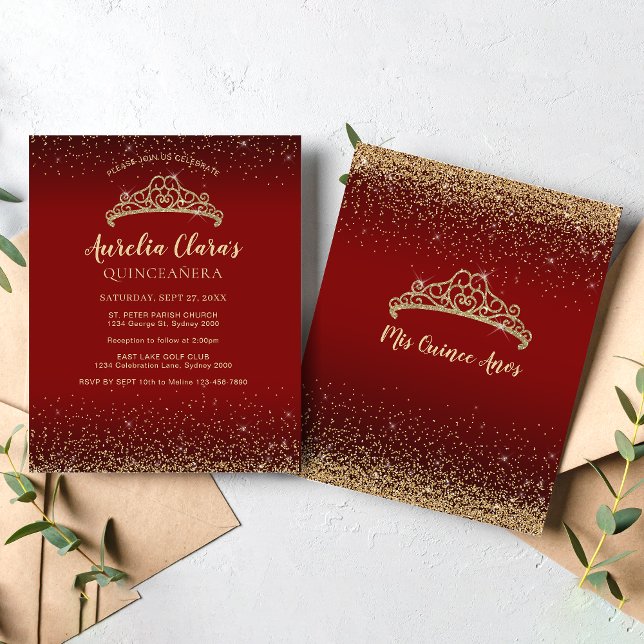 Glam Red Gold Glitzer Tiara Quinceanera (Von Creator hochgeladen)