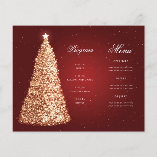 Glam Red Gold Weihnachtsbaum Einladung Programm Me Flyer (Hinten)