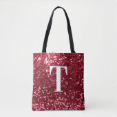 Glam Red Imitats Glitzer Bokeh Glitzern Monogram Tasche (Vorderseite)