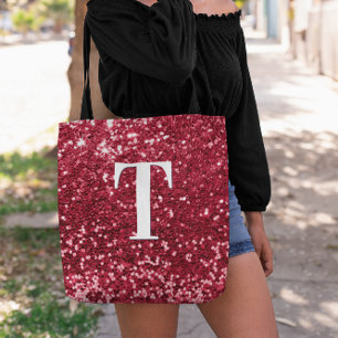 Glam Red Imitats Glitzer Bokeh Glitzern Monogram Tasche