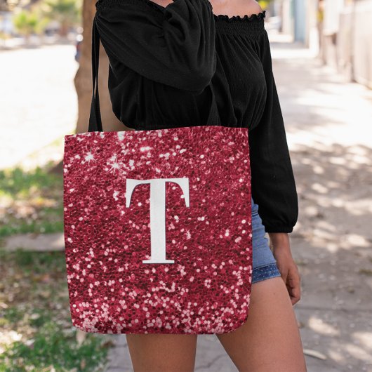 Glam Red Imitats Glitzer Bokeh Glitzern Monogram Tasche