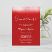 Glam Red Quinceañera Einladung (Stehend Vorderseite)